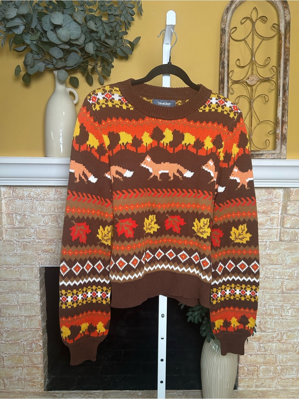 ModCloth Fox Fair Isle Sweater Womens M Brown Orange Autumn #C198 - Picture 6 of 11